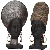 Black Polystone African Inspired Women Sculpture Set