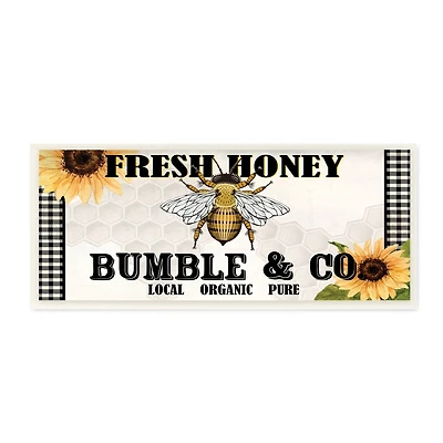 Stupell Industries Fresh Honey Bumble & Co. Advertisement Sunflowers Bee Wood Wall Plaque