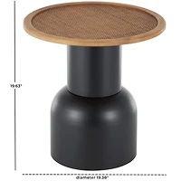 19.5" Black Metal & Rattan Accent Table