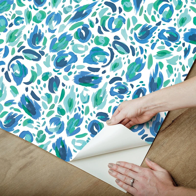 RoomMates Blue & Green Brushstroke Leopard Peel and Stick Wallpaper