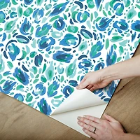 RoomMates Blue & Green Brushstroke Leopard Peel and Stick Wallpaper