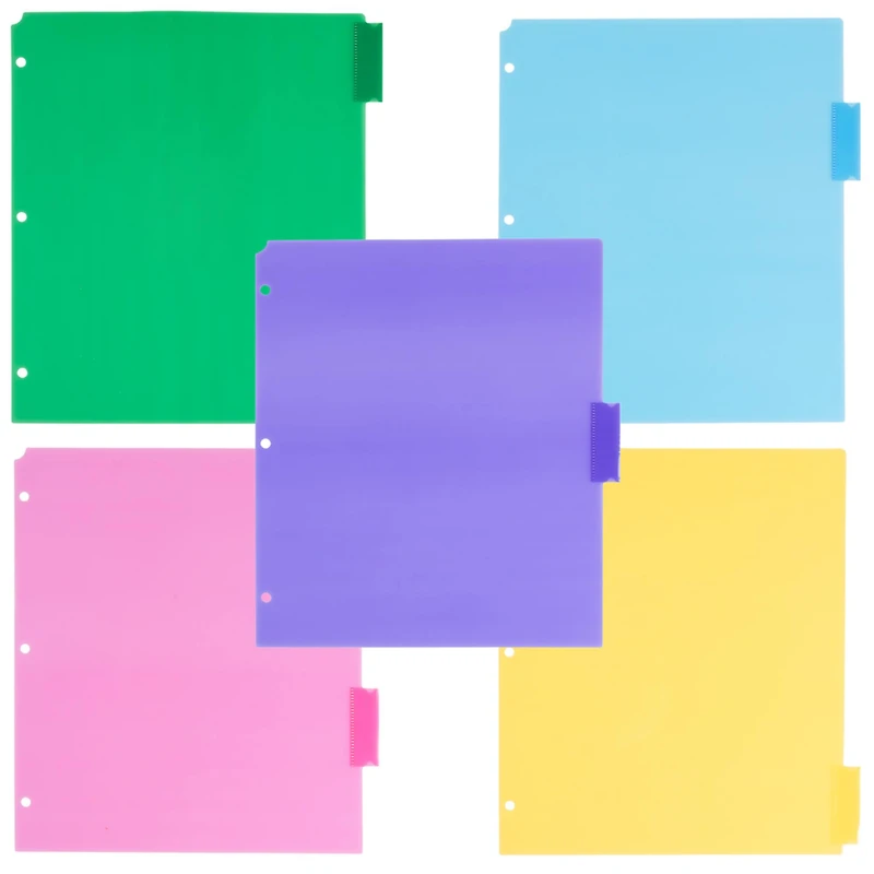 JAM Paper 9.75" x 11.5" 5-Tab Plastic Index Tab Dividers with Double Pockets, 2 Pack
