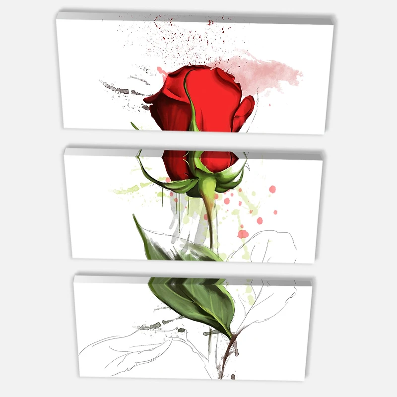 Designart - Red Rose Hand drawn