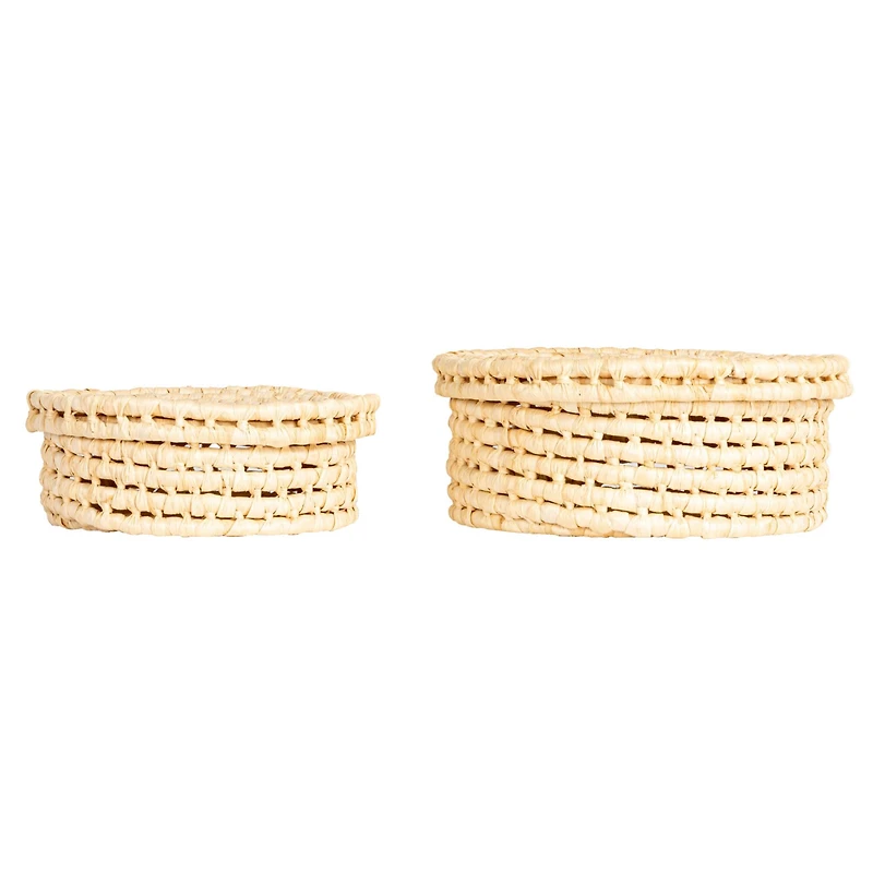 Household Essentials Natural Handwoven Corn Leaf Nestable Basket Set with Lids