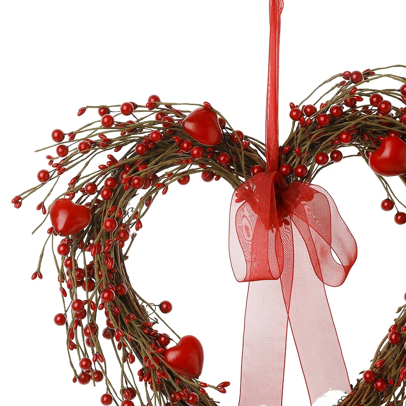 Glitzhome® 17" Lighted Valentine's Berry Heart Wreath