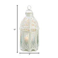 12" White Lattice Moroccan Style Candle Lantern