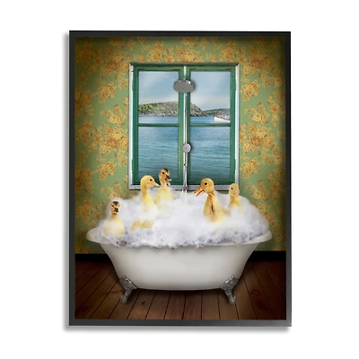 Stupell Industries Ducks Bathing Tub Ocean View Framed Giclee Art