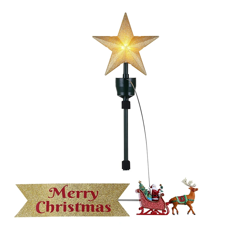 90th Anniversary Collection Animated Santa's Sleigh Tree Topper with Banner