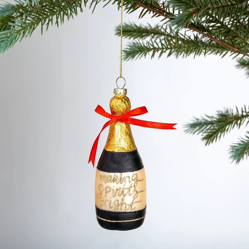 Hello Honey® 5.25" Glass Champagne Bottle Ornament with Bow