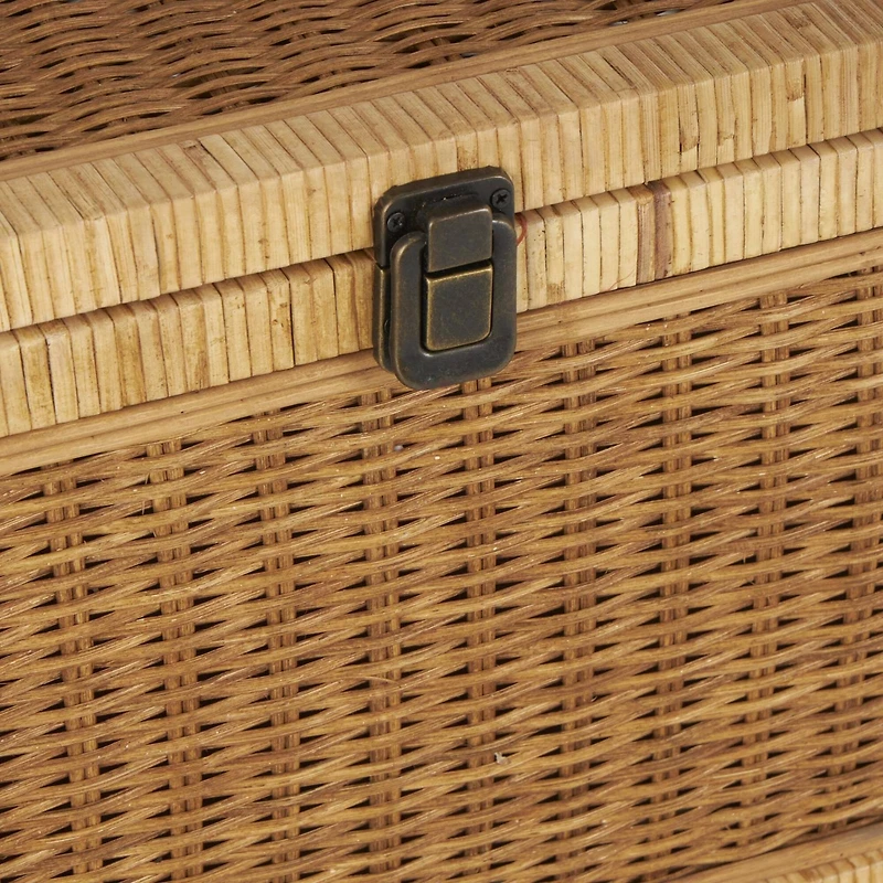 Brown Rattan Storage Box Set with Wrapped Light Brown Edges