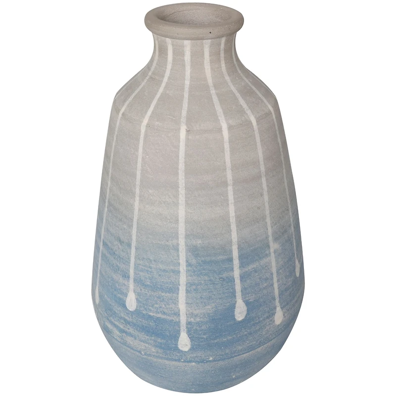 14" Blue & Gray Ombre Ceramic Abstract Drip Vase