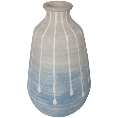 14" Blue & Gray Ombre Ceramic Abstract Drip Vase