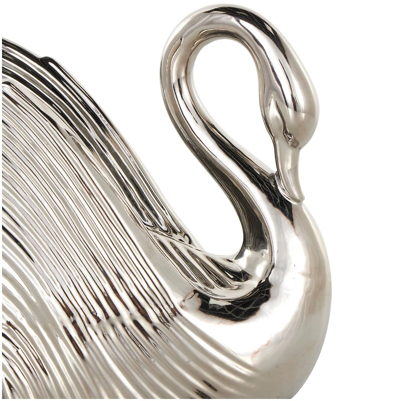 10.5" Ceramic Swan with Textured Grooves Sculpture