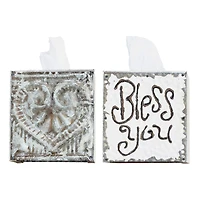 Hello Honey® 6.5" Wood & Metal "Bless You" Tissue Box Cover