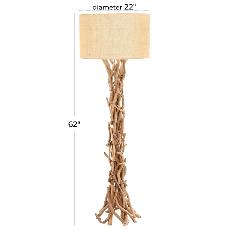 Beige Wood Rustic Floor Lamp, 62" x 22" x 22"