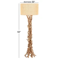 Beige Wood Rustic Floor Lamp, 62" x 22" x 22"