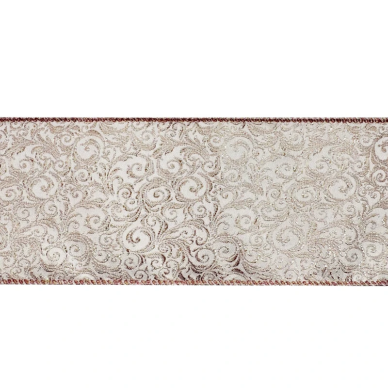 3.5" x 15ft. Blush Jacquard Scroll Wired Ribbon by Celebrate It®