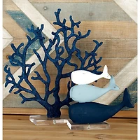 8" Blue & White Coastal Whales Sculpture