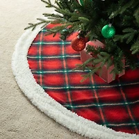 Glitzhome® 60" Red & Black Plaid Reversible Sherpa/Flannel Christmas Tree Skirt