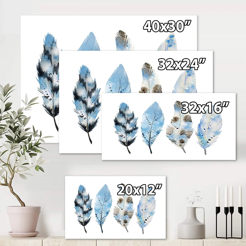 Designart - Blue Boho Feathers I