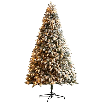 9ft. Pre-Lit Flocked South Carolina Spruce Artificial Christmas Tree, Clear LED Lights