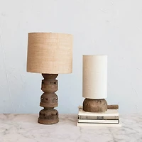 Hello Honey® 16" Natural Reclaimed Wood Table Lamp with Cotton Chambray Shade