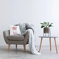 Stupell Industries Glam Perfume Bottle Flower Silver Pink Peony Throw Pillow 18" x 18"