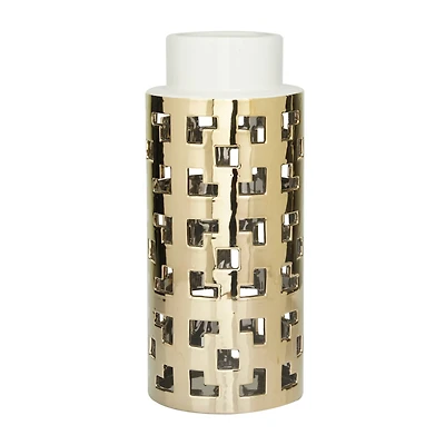 Gold Stoneware Glam Vase, 14" x 6" x 6"