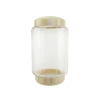13.5" Cylindrical Transparent Glass Container with Wooden Base & Lid