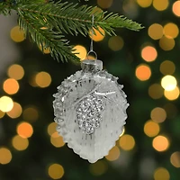 Glittered Half Pine Cone Glass Christmas Ornament - 4" - Silver