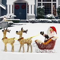 Deer Pulling Sleigh with Santa Set with Warm White UL LED Lights