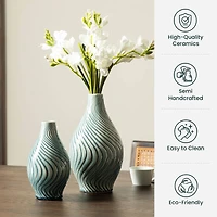 Glitzhome® Spiraling Artistry Turquoise Ceramic Modern Vase Set