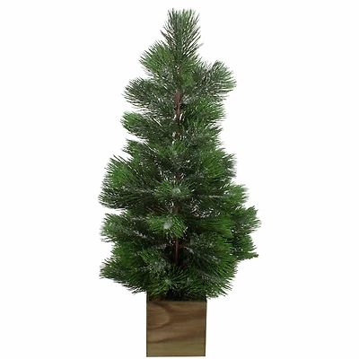 3ft. Unlit Snowy Pine Artificial Christmas Tree in Wooden Pot