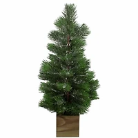 3ft. Unlit Snowy Pine Artificial Christmas Tree in Wooden Pot