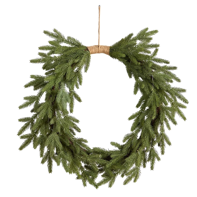 24" Pre-Lit Holiday Christmas Cascading Pine Wreath