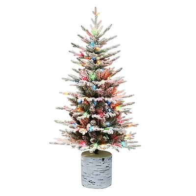 4.5ft. Pre-Lit Flocked Arctic Fir Artificial Christmas Tree, Multicolor Lights
