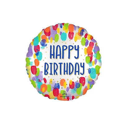 18" Painterly Dots Happy Birthday Foil Balloon