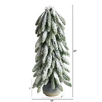 21" Unlit Flocked Artificial Christmas Tree in Decorative Planter