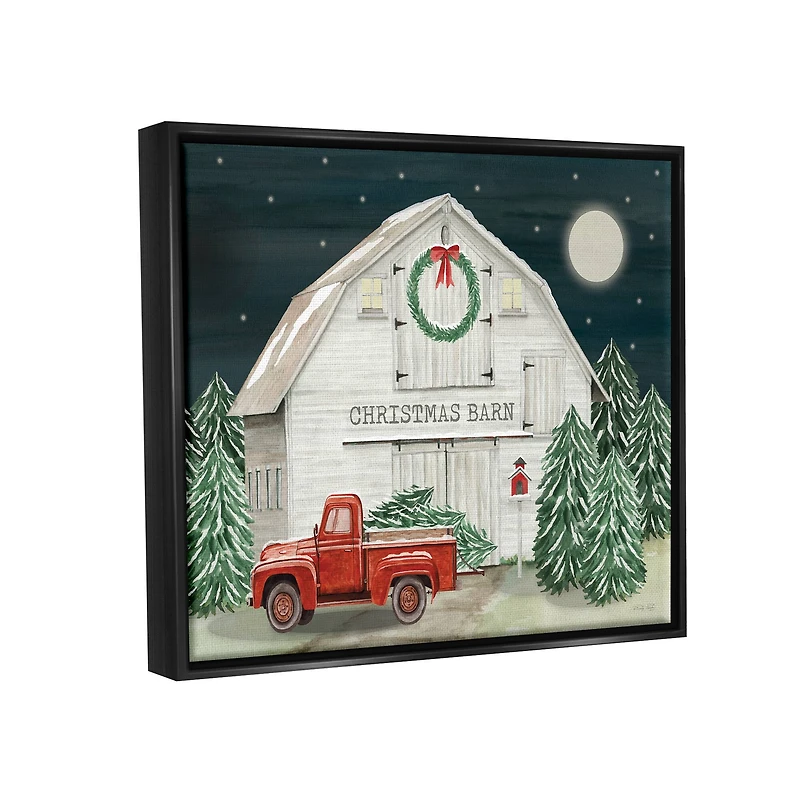Stupell Industries Nighttime Christmas Barn Farm Framed Floater Canvas Wall Art