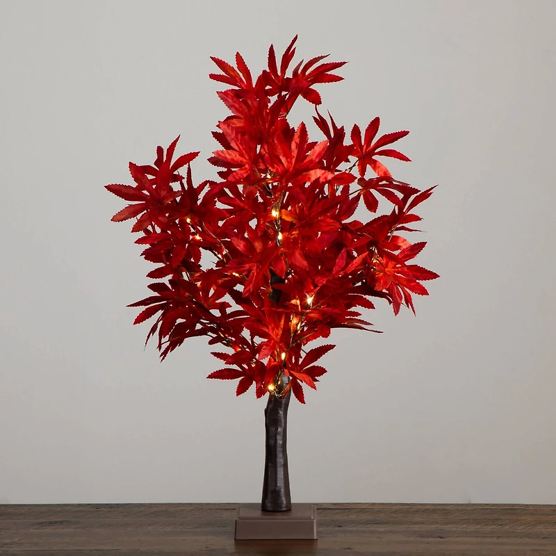 2ft. Pre-Lit Red Autumn Maple Artificial Fall Tree with 50 Warm White LED Lights and Detachable Base