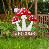 Glitzhome® 32" Metal & Wood Triple Mushrooms Yard Stake