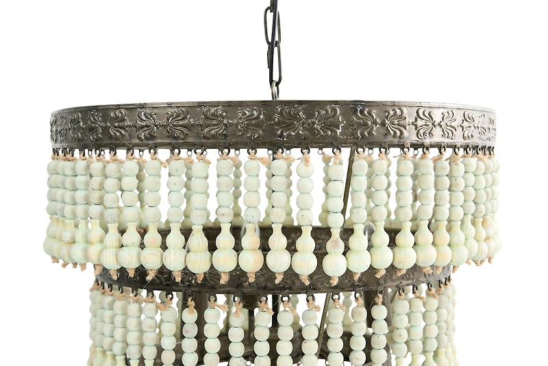 Hello Honey® 21.3" 3-Tier Round Metal Chandelier With 3 Lights & Hanging Wood Beads