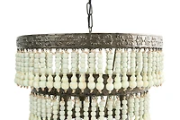Hello Honey® 21.3" 3-Tier Round Metal Chandelier With 3 Lights & Hanging Wood Beads