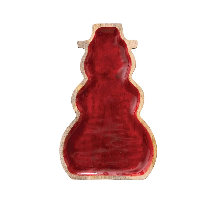 Hello Honey® 16" Red Enameled Mango Wood Snowman Shaped Tray