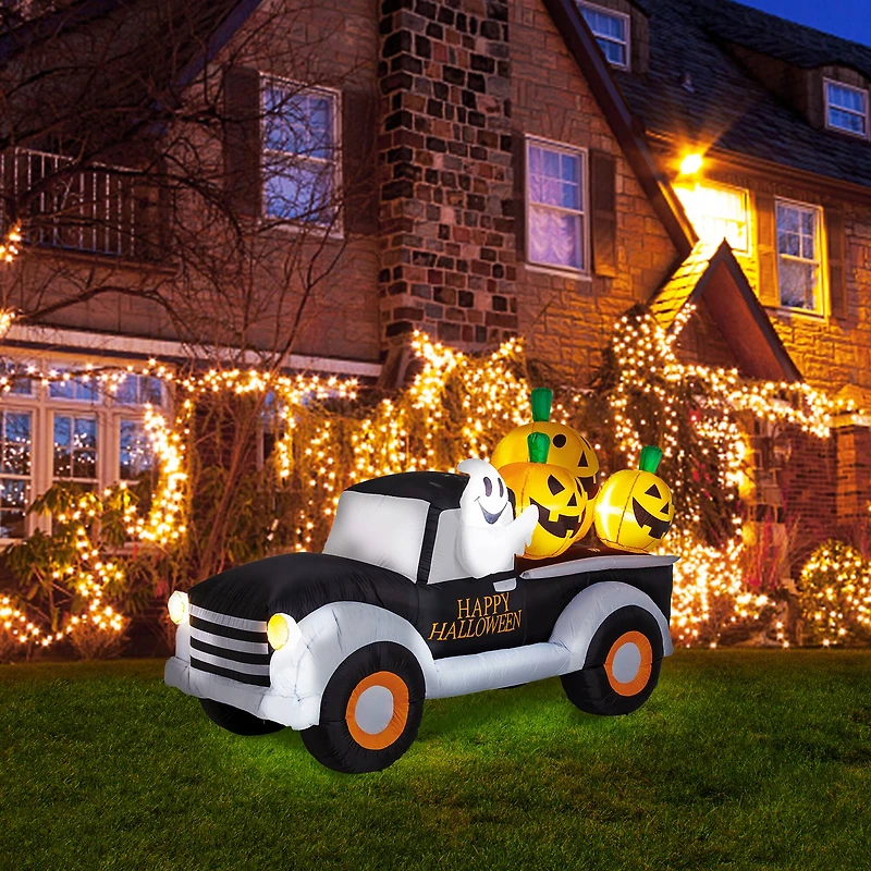 Glitzhome® 8ft. Lighted Inflatable Truck With Jack-O-Lantern Pumpkins Décor