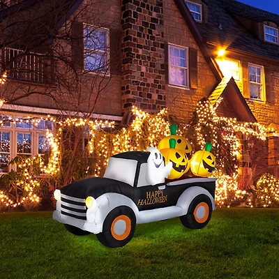 Glitzhome® 8ft. Lighted Inflatable Truck With Jack-O-Lantern Pumpkins Décor