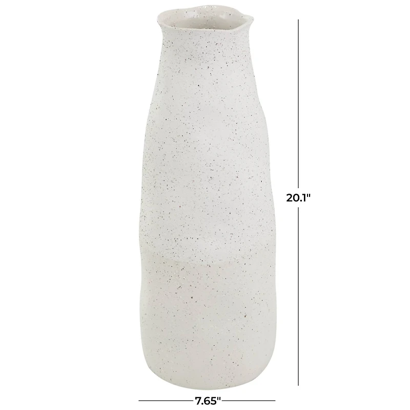 20" Cream Ceramic Abstract Wavy Vase with Textured Speckled Detailing