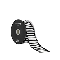 1.5" x 10yd. Black & White Striped with Pom Pom Edge Wired Faux Linen Ribbon by Celebrate It® Halloween