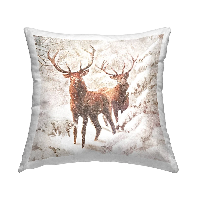Stupell Industries Winter Wildlife Buck Duo Throw Pillow