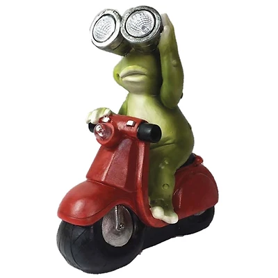 Santa's Workshop 9" Solar Scooter Frog Statue